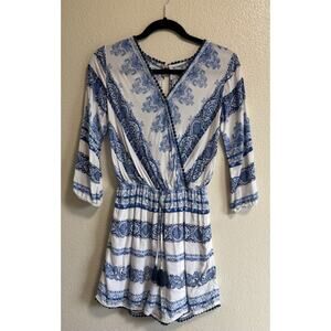 Floral Romper 3/4 Sleeves Shorts Vacation Cottagecore Boho Resort Wear Size XS